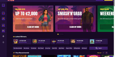 Casino Vice websted forhåndsvisning